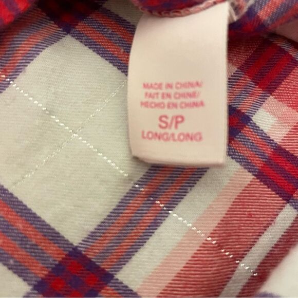 Victoria’s Secret Plaid Button Down Pajama Shirt Red Purple White Size Small - Picture 9 of 14